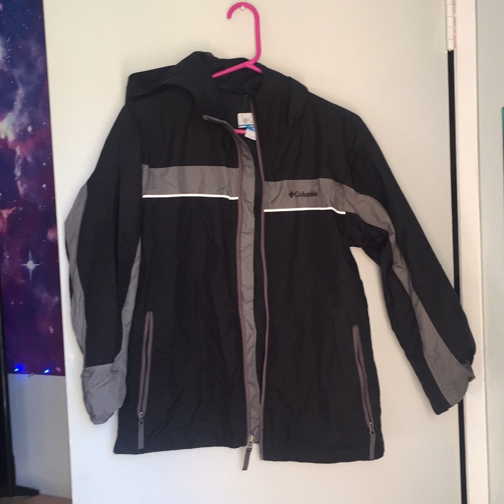 Columbia 14/16 black grey rain jacket